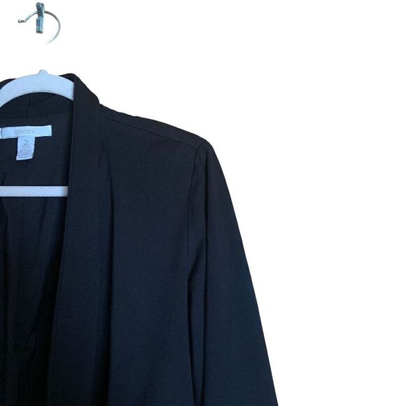 Chico's Womens Size Large Black Open Stretch Jacket Cropped 3/4 Sleeve Blazer - Picture 3 of 7